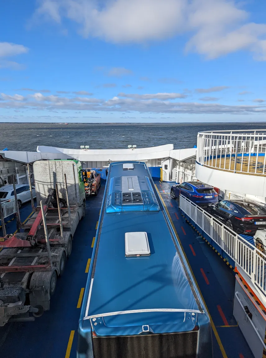 Picture of bus on ferry to Saaremaa