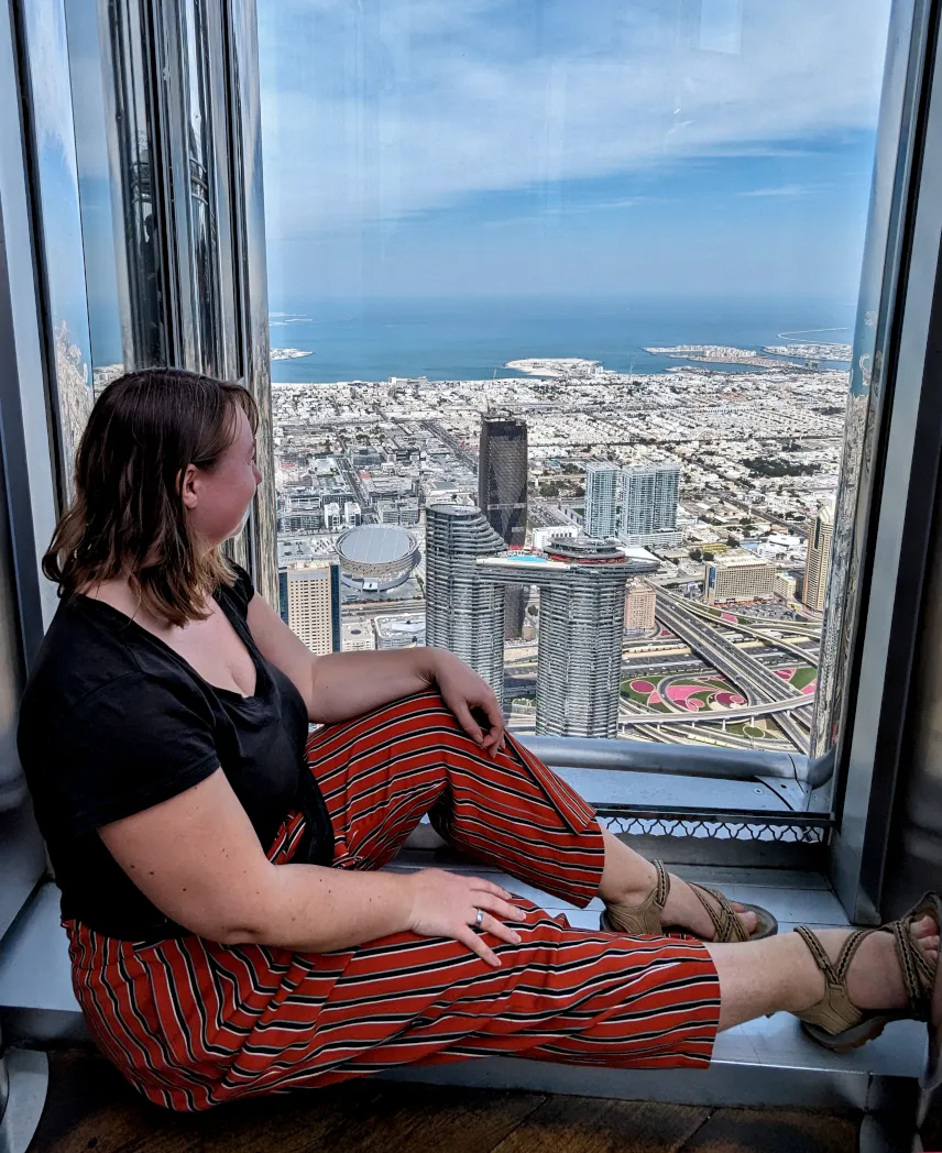 Picture of Carina admiring the view from Burj Khalifa