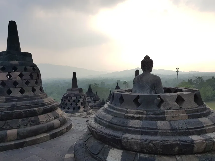 View from the top of Borobudur temple, Java, Indonesia