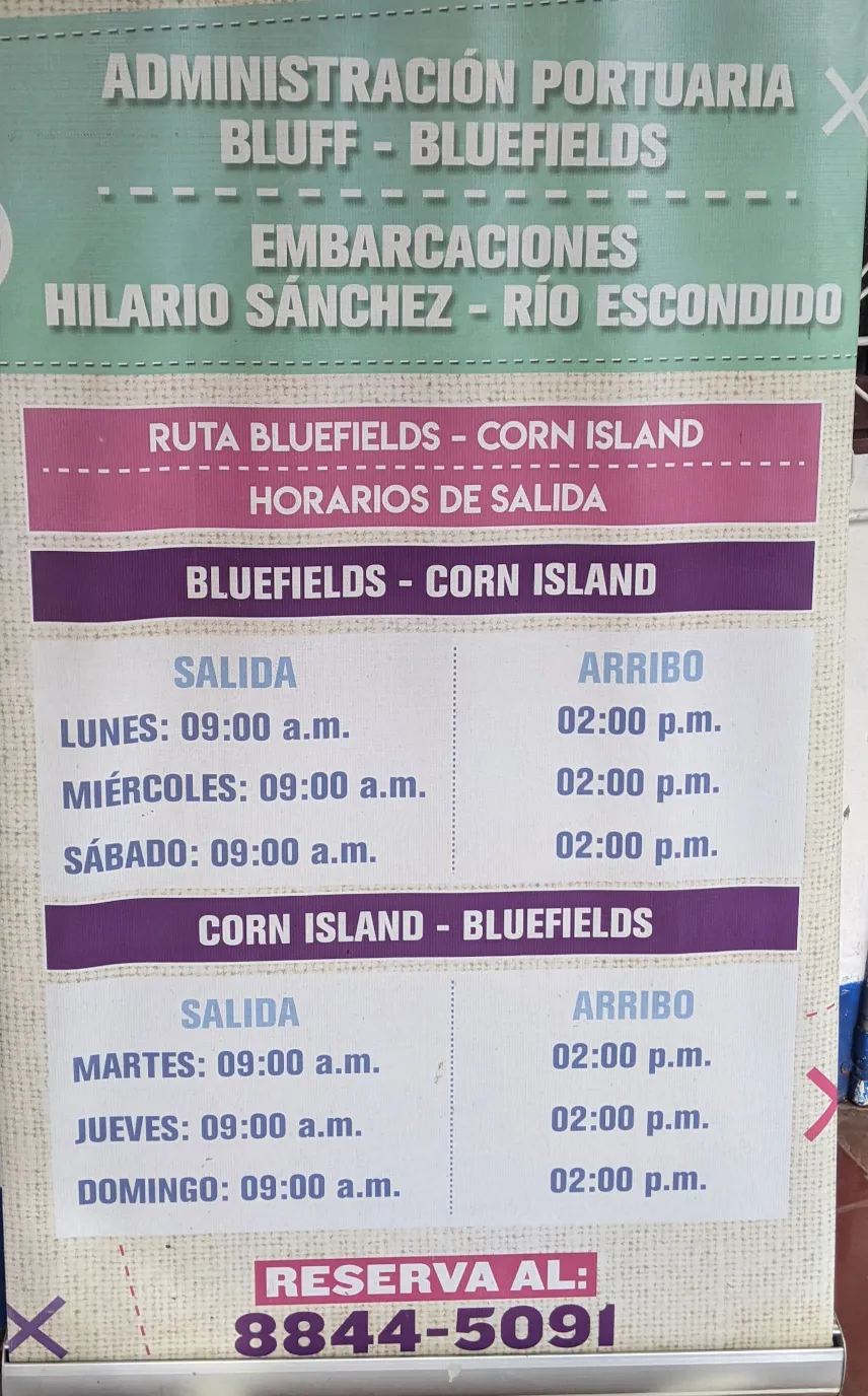 Picture of Ferry schedule Bluefields - Corn Islands