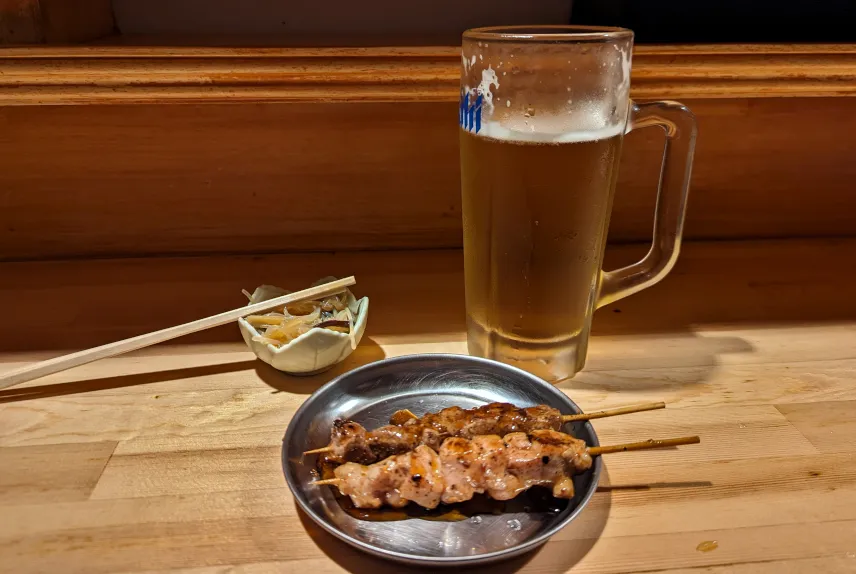 Picture of Beer and chicken at Omoide Yokocho