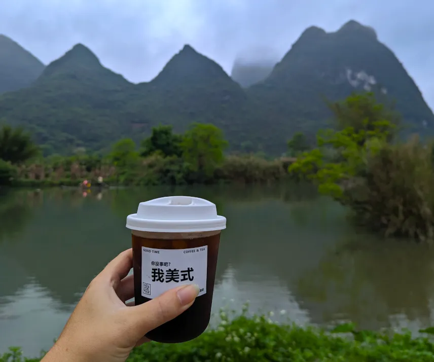 Picture of Coffee with a view of the Yulong River