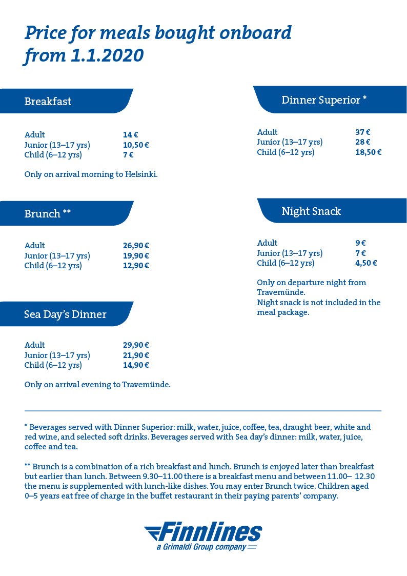 Picture of prices for meals bought onboard
